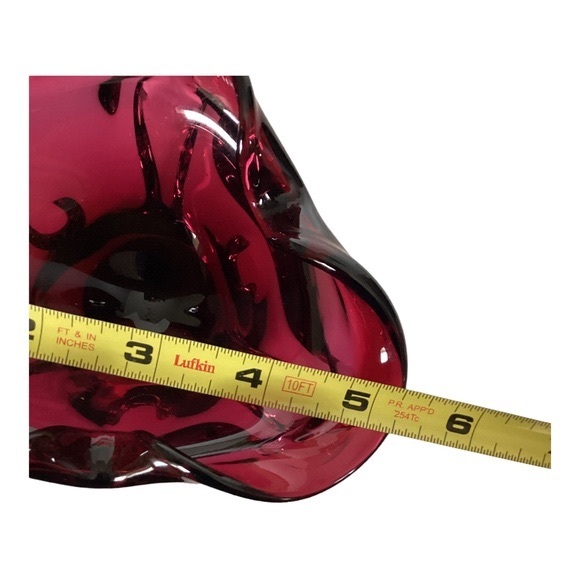 Murano Style Hand Blown Art Glass Ruffled Edge Bowl Burgundy Vintage EUC - Picture 7 of 10